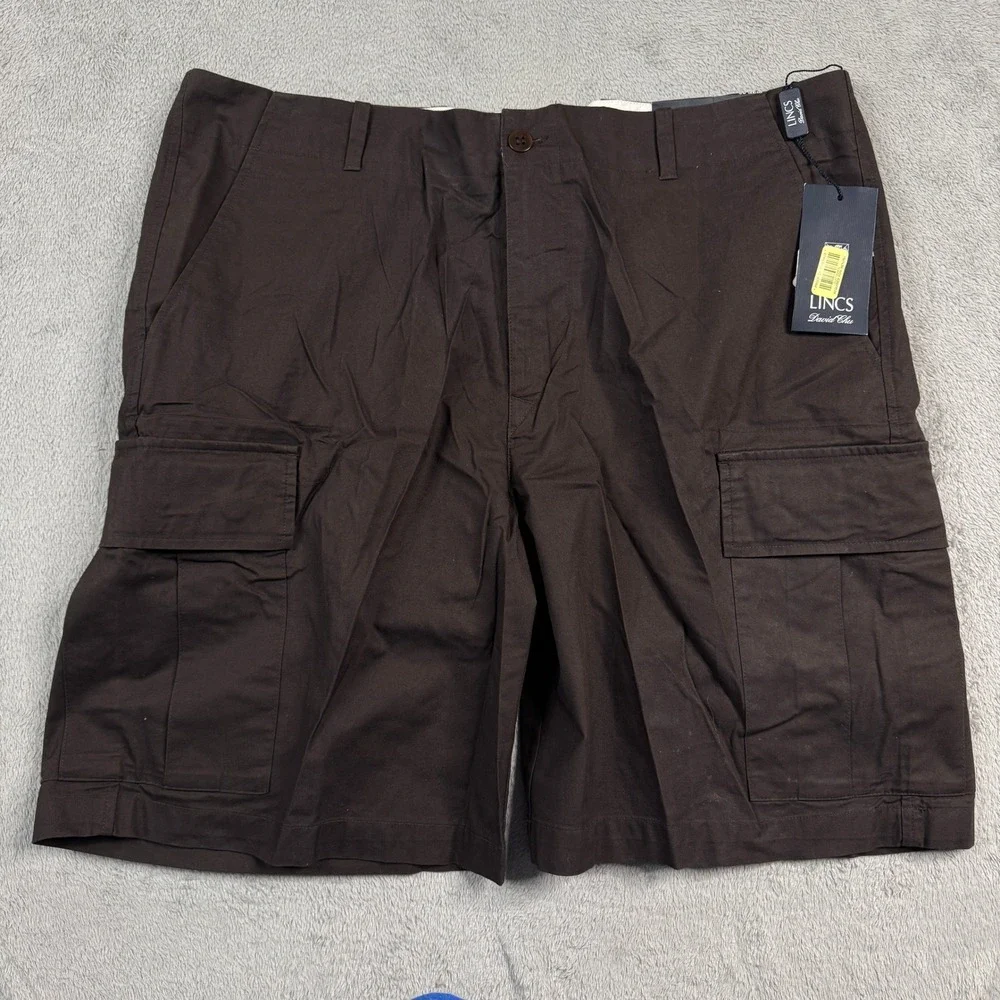 NWT Lincs David Chu Mens Cargo Shorts Brown Size W38in.Cotton Casual Utility‎